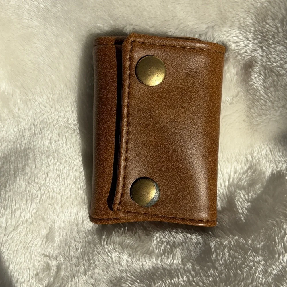 Vintage Genuine Leather 8 Hook Key Case Holder Wallet Brown Snap Organizer